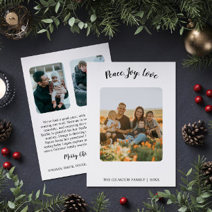 Minimalistisch Modern 3-Foto Peace Joy Liebe Newsl Feiertagskarte