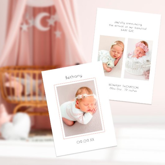 Minimalistisch-modern 3 Fotos Baby Ankündigung