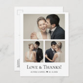 Minimalistisch Modern 3 Fotos Hochzeit danke Postkarte (Vorne/Hinten)