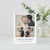Minimalistisch Modern 3 Fotos Hochzeit danke Postkarte (Stehend Vorderseite)