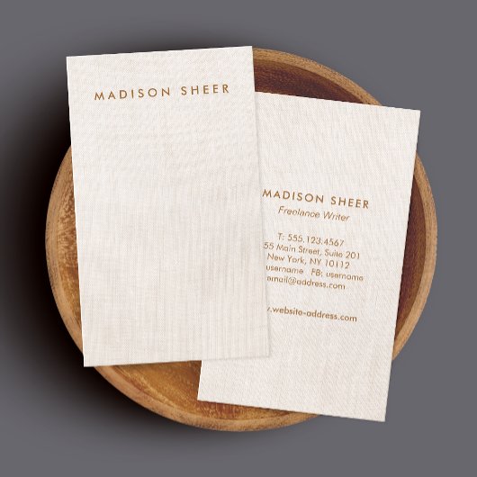 Minimalistisch modern, Beige Linen Beruflich Visitenkarte