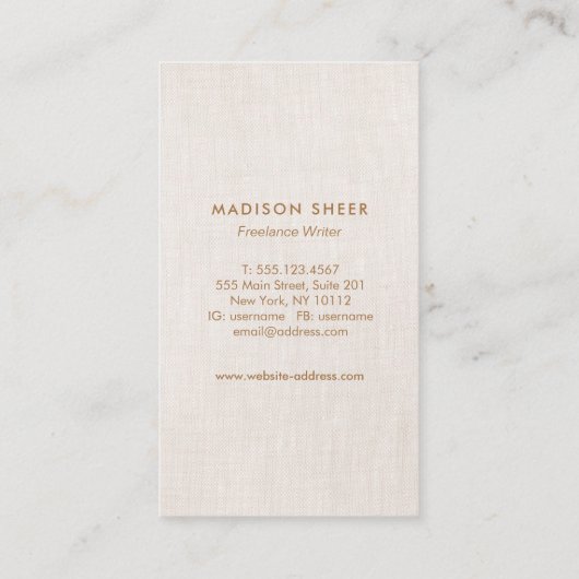 Minimalistisch modern, Beige Linen Beruflich Visitenkarte (Rückseite)