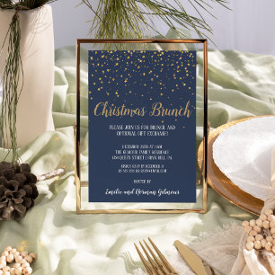 Minimalistisch Modern Blue Christmas Brunch Gold Folieneinladung