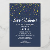 Minimalistisch Modern|Blue Confetti Neujahr Folieneinladung (Vorderseite)