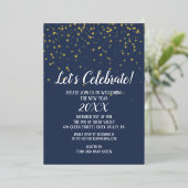 Minimalistisch Modern|Blue Confetti Neujahr Folieneinladung (Stehend vorne)