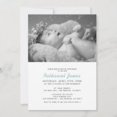 Minimalistisch Modern Blue Stripes Foto Christenin Einladung (Vorderseite)