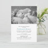 Minimalistisch Modern Blue Stripes Foto Christenin Einladung (Stehend Vorderseite)