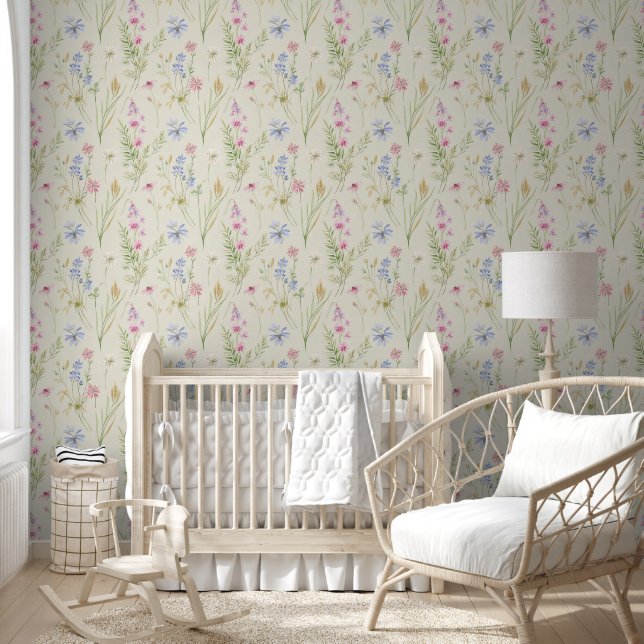 Minimalistisch Modern Boho Floral Tapete (Kinder)