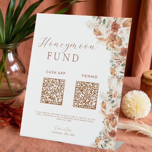 Minimalistisch Modern Boho Honeymoon wünscht QR Co Sockelschild