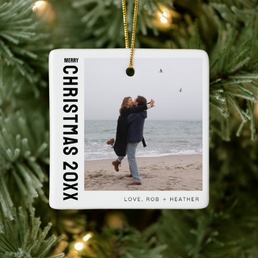 Minimalistisch Modern Ein Foto Personalisiert Weih Keramikornament (Baum)