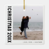 Minimalistisch Modern Ein Foto Personalisiert Weih Keramikornament (Rückseite)