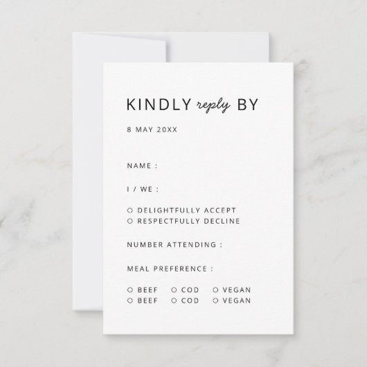 Minimalistisch modern | Einfache Hochzeit RSVP Karte (Vorderseite)