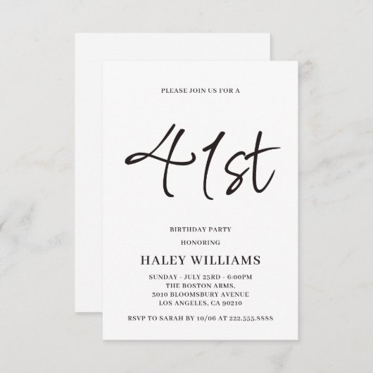 Minimalistisch-Modern-Einfache Kalligraphie 41. Ge Einladung (Vorne/Hinten)