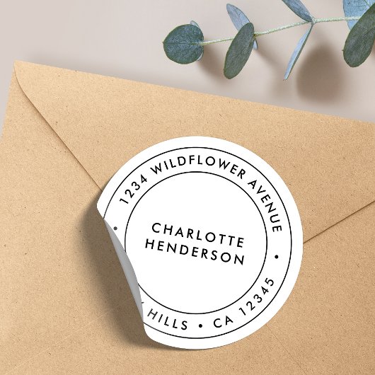 Minimalistisch modern | Einfache Rücksendeadresse Runder Aufkleber
