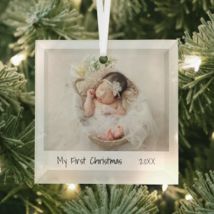 Minimalistisch Modern First Christmas Foto Baby Ornament Aus Glas