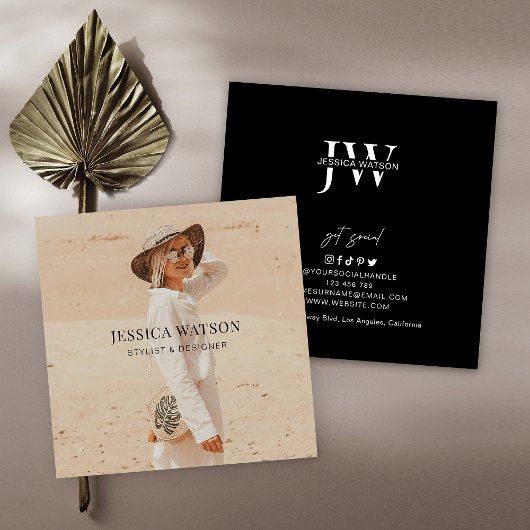 Minimalistisch Modern Full Foto Fotograf Black Quadratische Visitenkarte