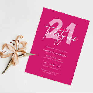 Minimalistisch Modern Hot Pink 21. Geburtstag Part Einladung