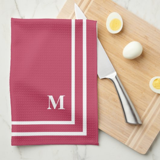 Minimalistisch Modern Monogram Magenta Red Geschirrtuch (Viertel Falte)