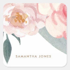 Minimalistisch Modern Pink Peonie Floral Quadratischer Aufkleber