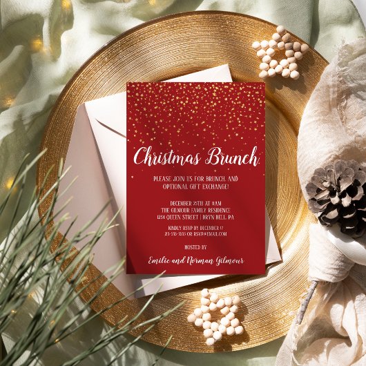 Minimalistisch Modern Red Christmas Brunch Gold Folieneinladung