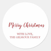 Minimalistisch Modern Red Merry Weihnachtsgeschenk Runder Aufkleber (Vorderseite)