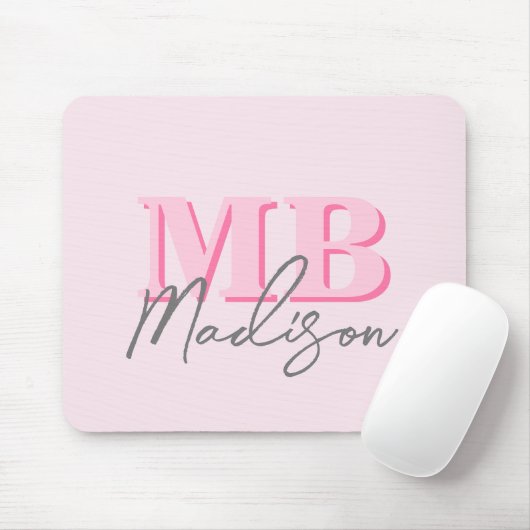 Minimalistisch Modern rosa Anfangsmonogramm Mousepad (Mit Mouse)
