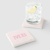 Minimalistisch Modern rosa Anfangsmonogramm Steinuntersetzer (Seitenansicht)