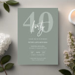 Minimalistisch Modern Sage 40. Geburtstag Party Einladung<br><div class="desc">Diese minimalistische Typografie aus dem 40. Jubiläum-Party Einladung eignet sich perfekt für eine moderne Geburtstagsparty. Das einfache Design zeichnet sich durch klassischen weißen Text auf schlauem Hintergrund aus. Anpassbar in jeder Farbe. Behalt das Design minimal und elegant, wie es ist, oder personalisiere es durch Hinzufügen von eigenen Grafiken und Kunstwerken....</div>