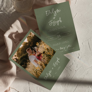 Minimalistisch Modern Sage Green Foto Boho Wedding Einladung