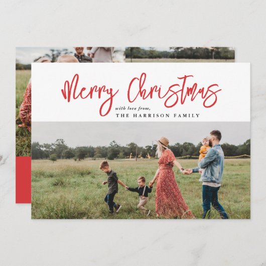 Minimalistisch Modern Script Red Frohe Weihnachten (Vorne/Hinten)