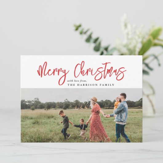 Minimalistisch Modern Script Red Frohe Weihnachten (Stehend Vorderseite)