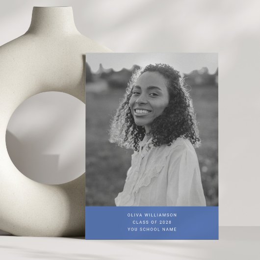 Minimalistisch Modern Simple Blue Foto Abschluss Ankündigung