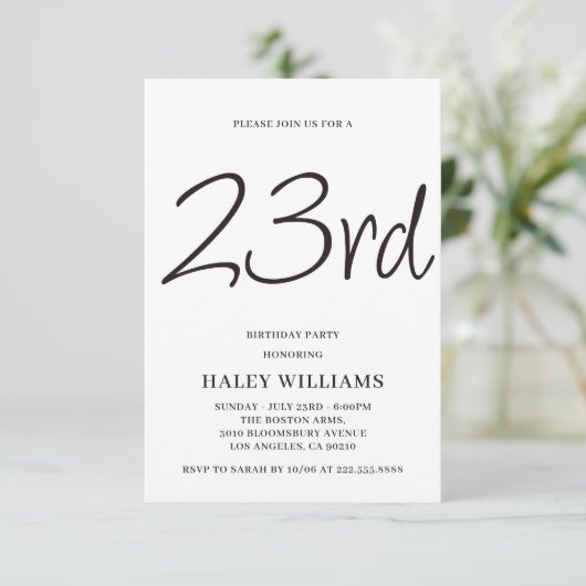 Minimalistisch Modern Simple Calligraphy 23. Gebur Einladung (Stehend Vorderseite)