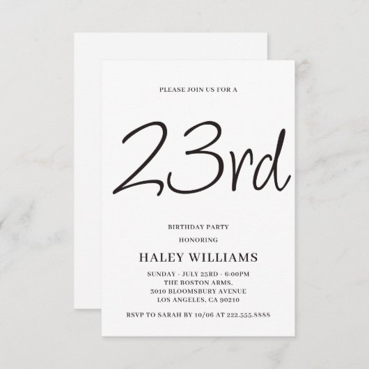 Minimalistisch Modern Simple Calligraphy 23. Gebur Einladung (Vorne/Hinten)