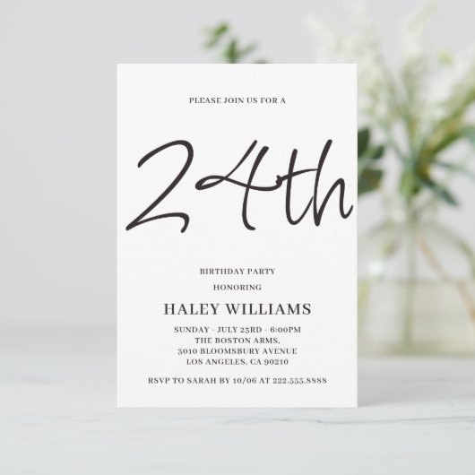 Minimalistisch Modern Simple Calligraphy 24. Gebur Einladung (Stehend Vorderseite)