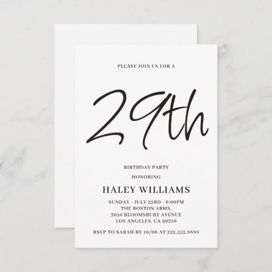 Minimalistisch Modern Simple Calligraphy 29. Gebur Einladung (Vorne/Hinten)