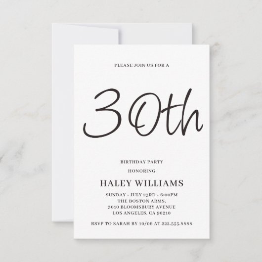 Minimalistisch Modern Simple Calligraphy 30. Gebur Einladung (Vorderseite)