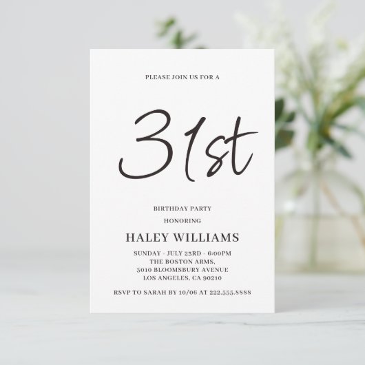 Minimalistisch Modern Simple Calligraphy 31. Gebur Einladung (Stehend Vorderseite)