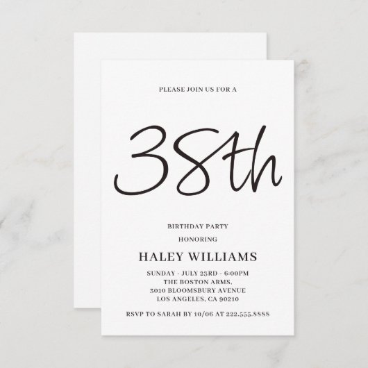 Minimalistisch Modern Simple Calligraphy 38. Gebur Einladung (Vorne/Hinten)