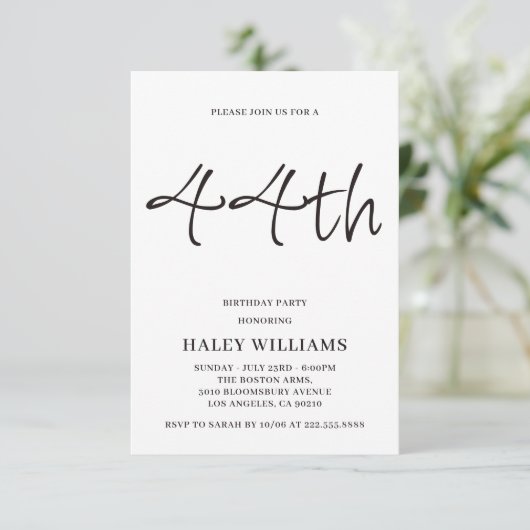 Minimalistisch Modern Simple Calligraphy 44. Gebur Einladung (Stehend Vorderseite)