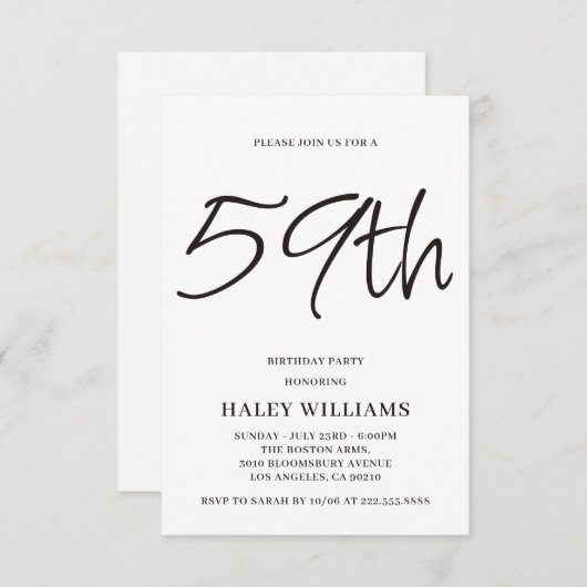 Minimalistisch Modern Simple Calligraphy 59. Gebur Einladung (Vorne/Hinten)