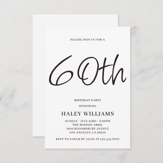 Minimalistisch Modern Simple Calligraphy 60. Gebur Einladung (Vorne/Hinten)