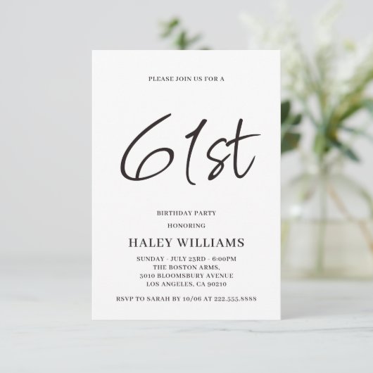 Minimalistisch Modern Simple Calligraphy 61. Gebur Einladung (Stehend Vorderseite)