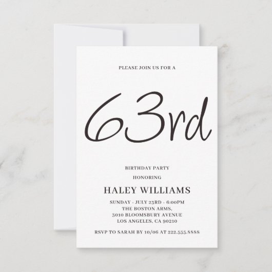 Minimalistisch Modern Simple Calligraphy 63. Gebur Einladung (Vorderseite)