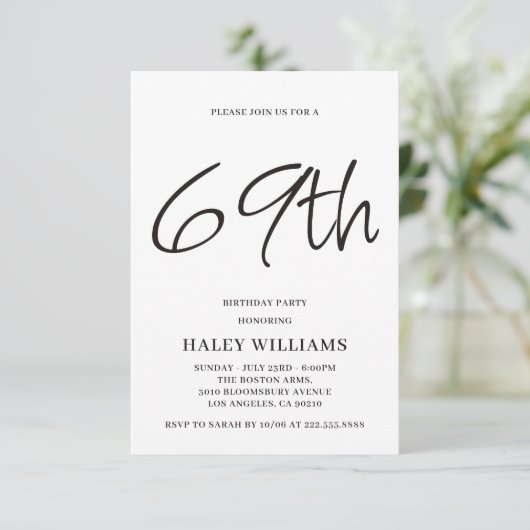 Minimalistisch Modern Simple Calligraphy 69. Gebur Einladung (Stehend Vorderseite)
