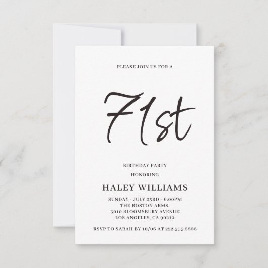 Minimalistisch Modern Simple Calligraphy 71. Gebur Einladung (Vorderseite)