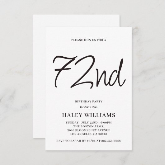 Minimalistisch Modern Simple Calligraphy 72. Gebur Einladung (Vorne/Hinten)