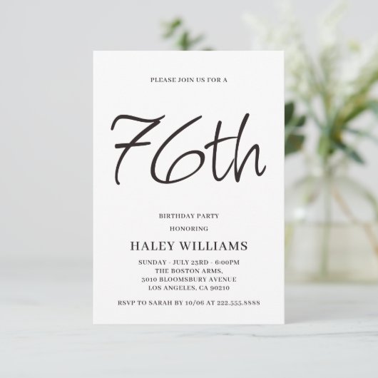 Minimalistisch Modern Simple Calligraphy 76. Gebur Einladung (Stehend Vorderseite)