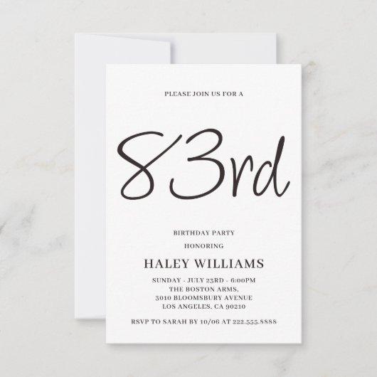 Minimalistisch Modern Simple Calligraphy 83. Gebur Einladung (Vorderseite)