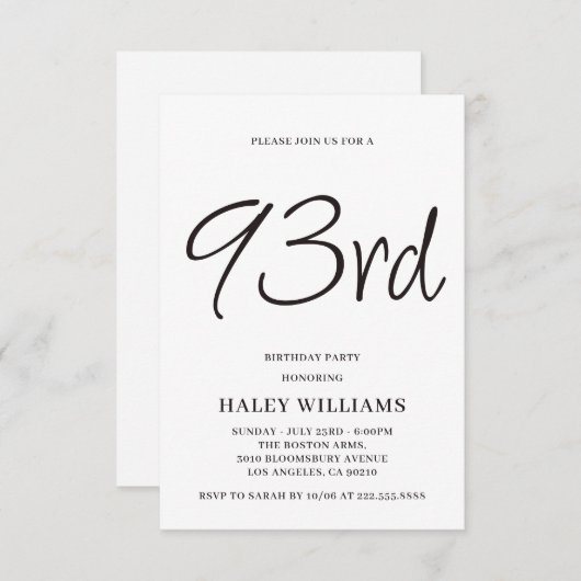 Minimalistisch Modern Simple Calligraphy 93. Gebur Einladung (Vorne/Hinten)